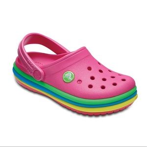 Crocs rainbow band kids clogs. Used